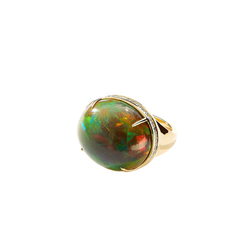 Syna Jewelry - Mogul 18K Yellow Gold Olive Green Ethiopian Opal & Diamond Ring | Manfredi Jewels