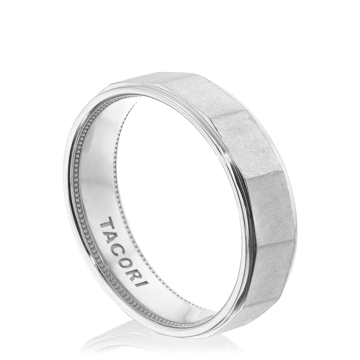 Tacori Wedding Rings - Geometric 18K White Gold Faceted in Satin Finish Wedding Band Ring | Manfredi Jewels