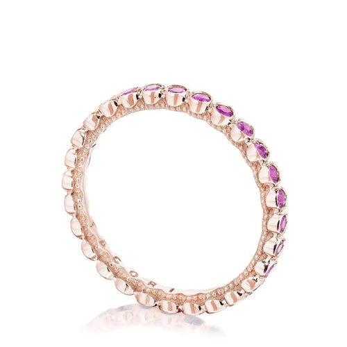 Tacori Eternity Bands - Sculpted Crescent 18K Rose Gold Round Bezel Pink Sapphire Droplet Wedding Band Ring | Manfredi Jewels
