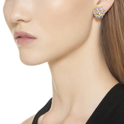 Temple St Clair Jewelry - Blue Moon 18K Yellow Gold Moonstone Diamond Cluster Earrings | Manfredi Jewels