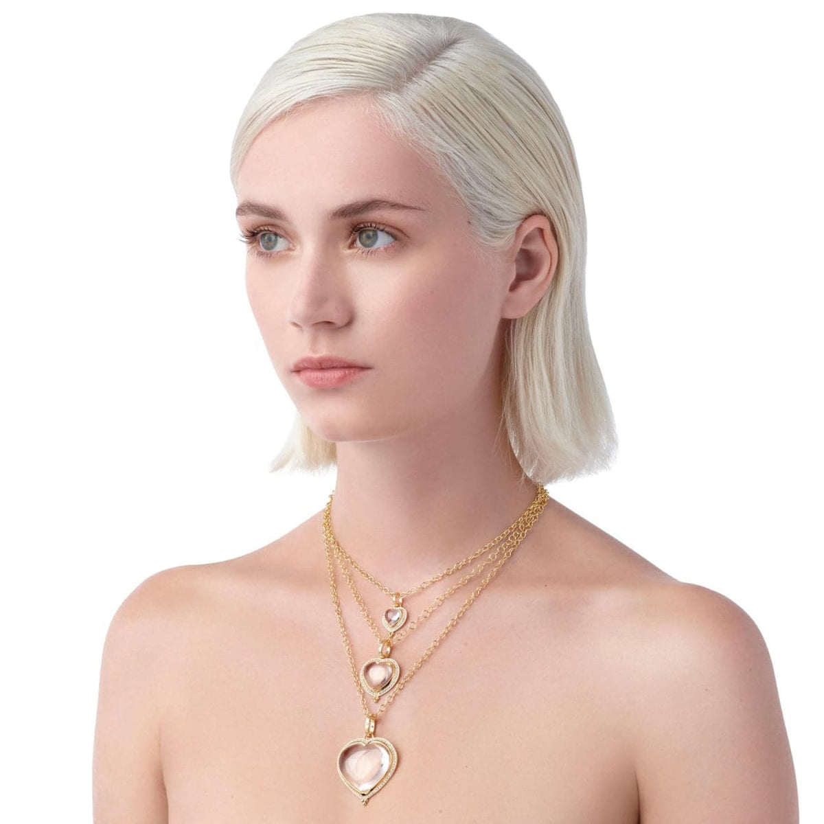 Temple St Clair Jewelry - Amulet 18K Yellow Gold Rock Crystal Heart & Diamond Pavé Pendant | Manfredi Jewels