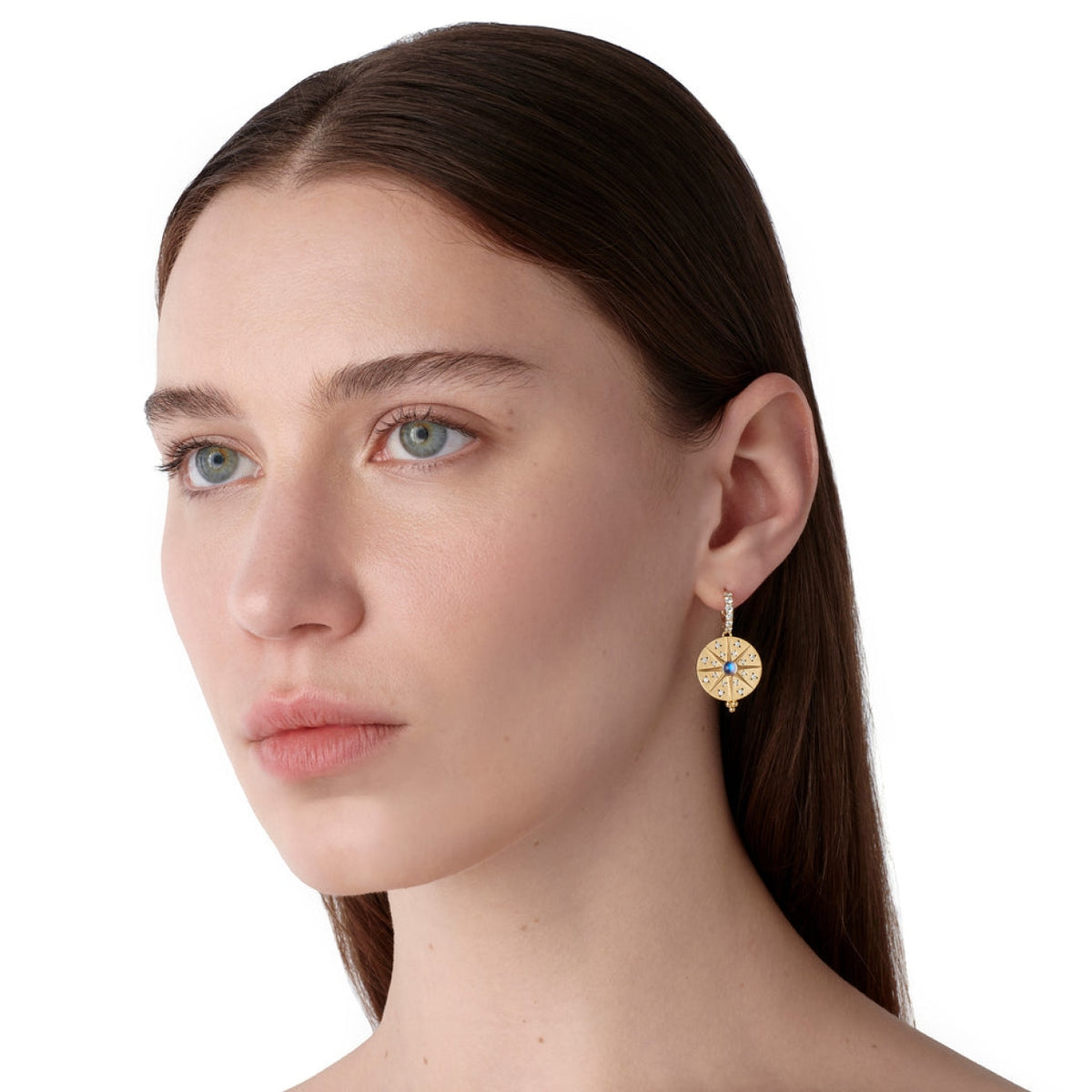 Temple St Clair Jewelry - Mandala 18K Yellow Gold Sole Moonstone & Diamond Earrings | Manfredi Jewels