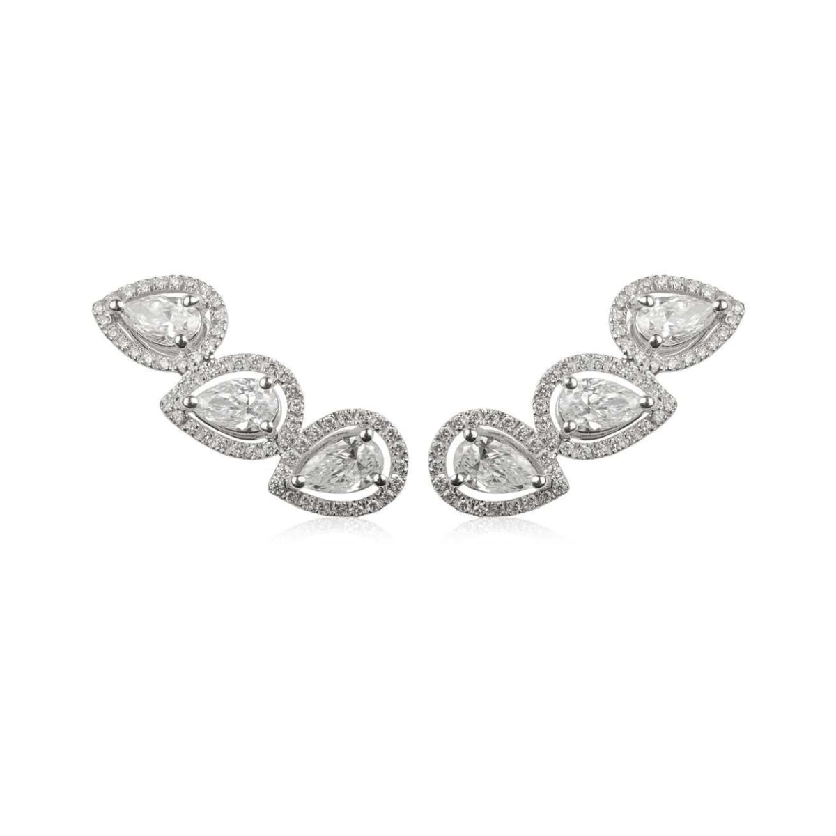 Zydo Italy Jewelry - 18K White Gold 3 Pear Shape Diamond Earrings | Manfredi Jewels