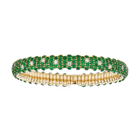 Green Tsavorite 18K Yellow Gold Domed Stretch Bracelet
