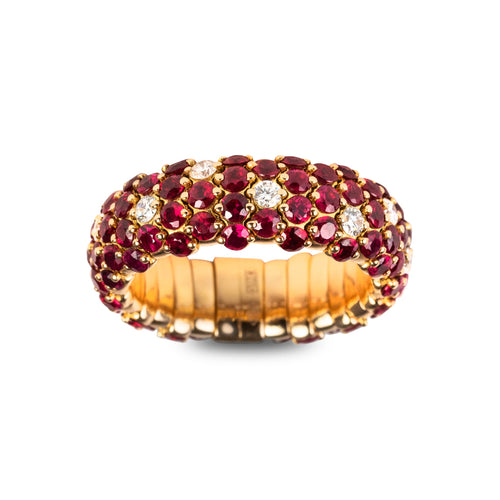 Zydo Italy Jewelry - Rubies 18K Yellow Gold Domed Diamond Stretch Ring | Manfredi Jewels