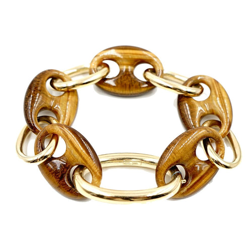Estate Jewelry - 18K Yellow Gold Tiger Eye Link Bracelet | Manfredi Jewels