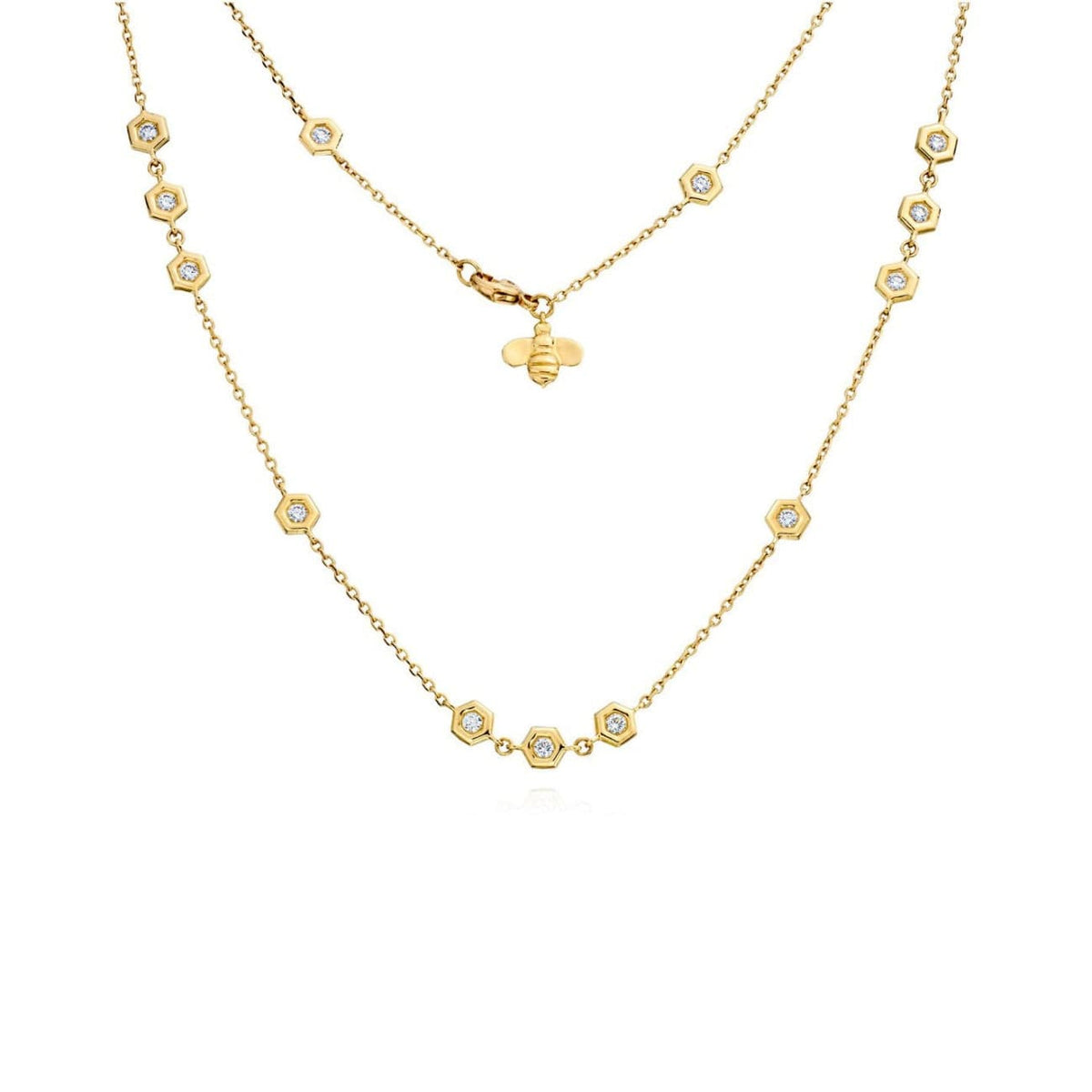 Gumuchian Jewelry - 18KT YELLOW GOLD AND DIAMONDS MINI BEE 18’’ STATION NECKLACE | Manfredi Jewels