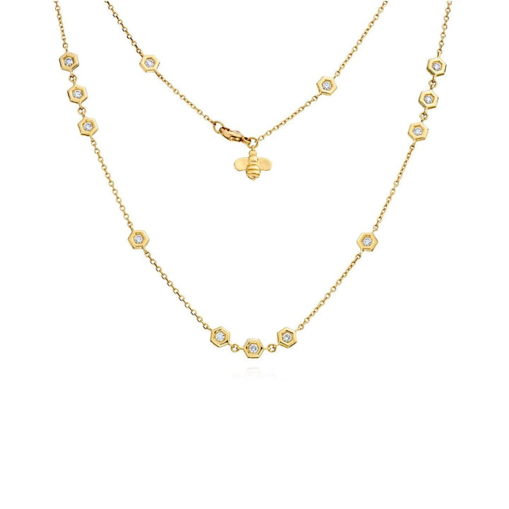 Gumuchian Jewelry - 18KT YELLOW GOLD AND DIAMONDS MINI BEE 18’’ STATION NECKLACE | Manfredi Jewels
