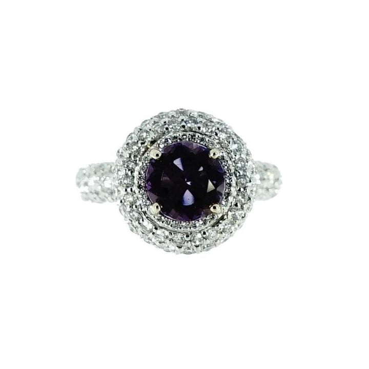 Manfredi Jewels Jewelry - 18k White Gold Round Amethyst Pave Diamond Ring | Manfredi Jewels