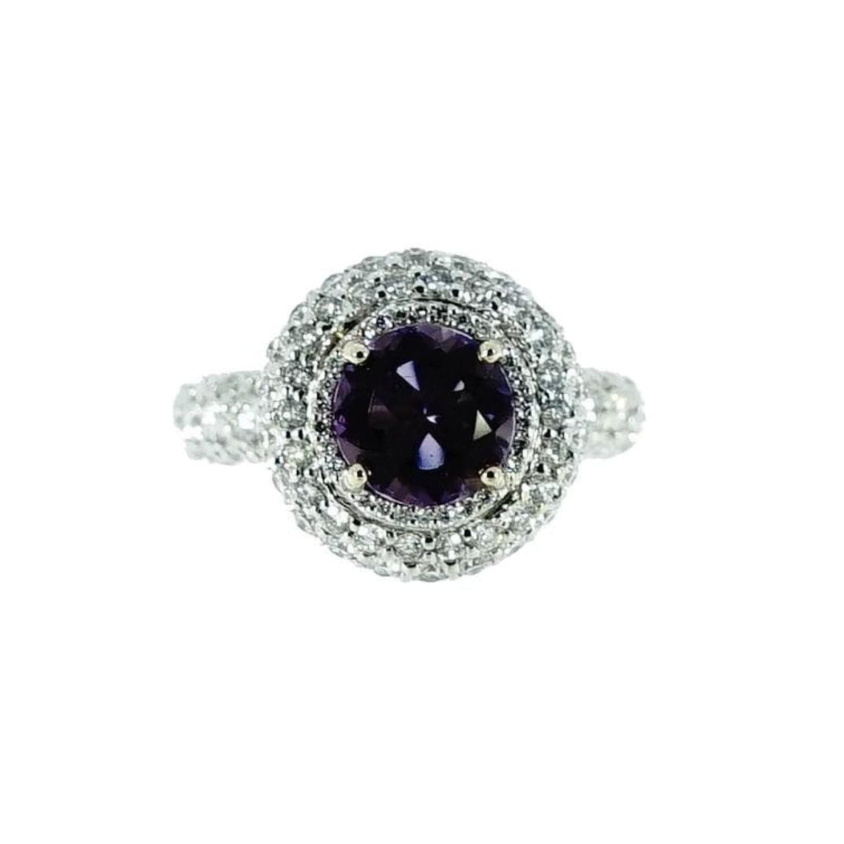 Manfredi Jewels Jewelry - 18k White Gold Round Amethyst Pave Diamond Ring | Manfredi Jewels