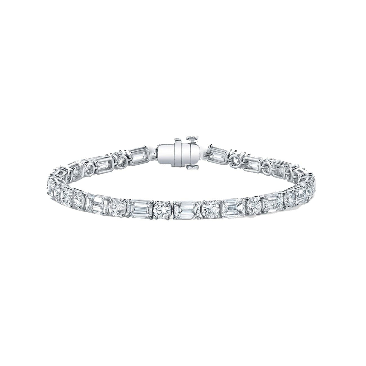 Manfredi Jewels Jewelry - Round and Emerald Cut 18K White Gold 9.96ct Diamond Tennis Bracelet | Manfredi Jewels