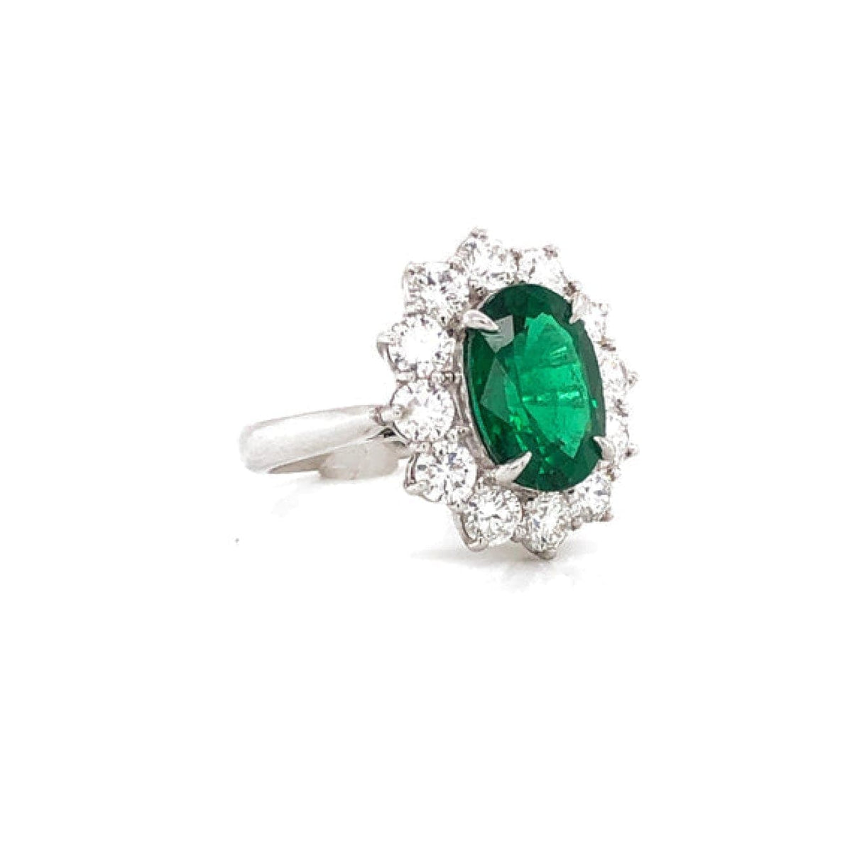 Manfredi Jewels Jewelry - CERTIFIED ZAMBIAN OVAL CUT EMERALD 3.22 CARAT TOTAL DIAMOND PLATINUM RING | Manfredi Jewels