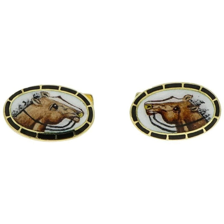Manfredi Jewels Accessories - Horse Enameled Oval Shaped Yellow Gold Cufflinks | Manfredi Jewels