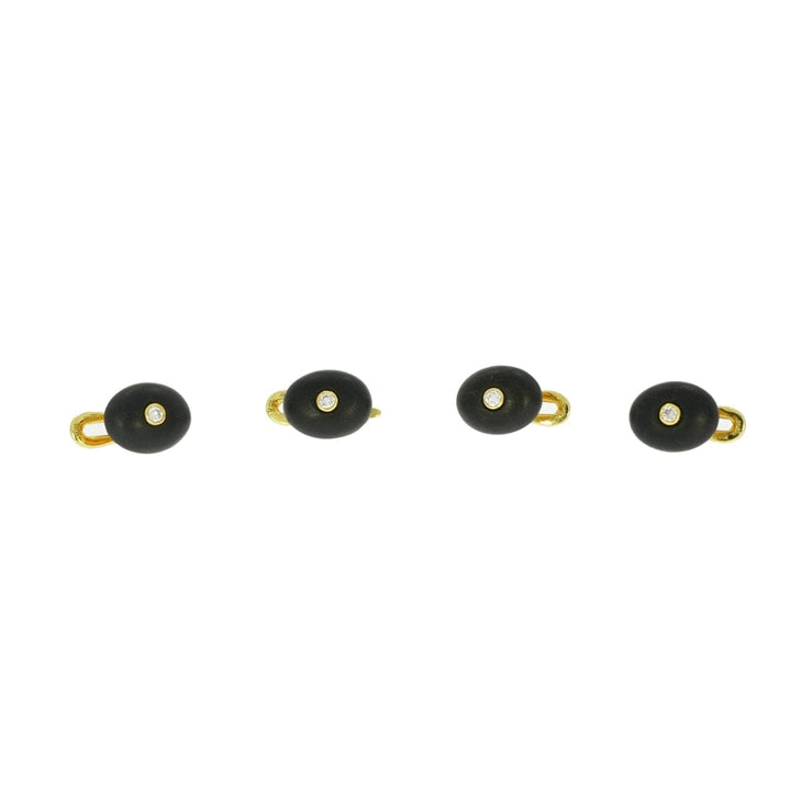 Manfredi Jewels Accessories - Matted Onyx And Diamond Yellow Gold Formal Dress-Stud Set | Manfredi Jewels