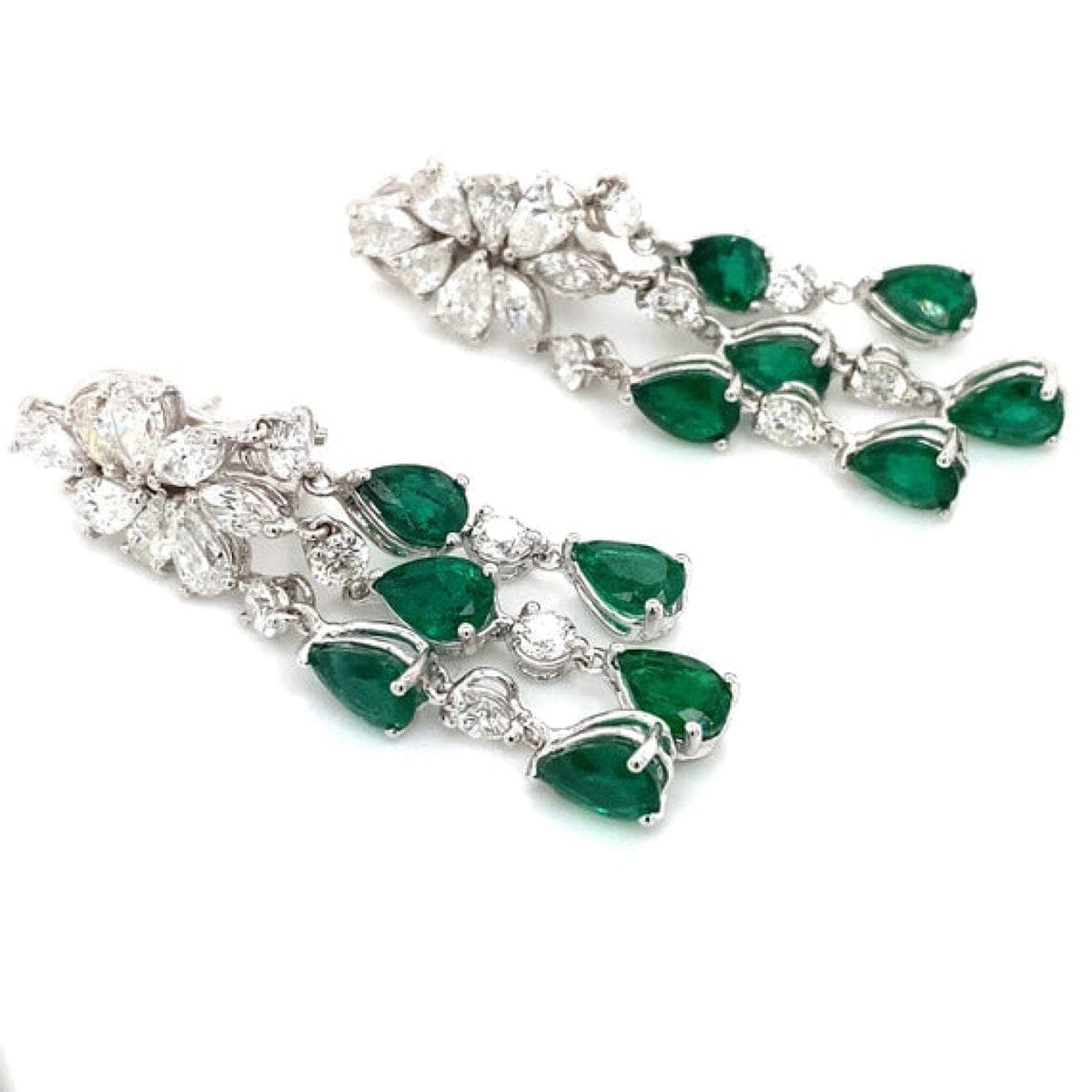 Manfredi Jewels Jewelry - PEAR CUT EMERALD DIAMONDS CHANDELIER 18K EARRINGS | Manfredi Jewels