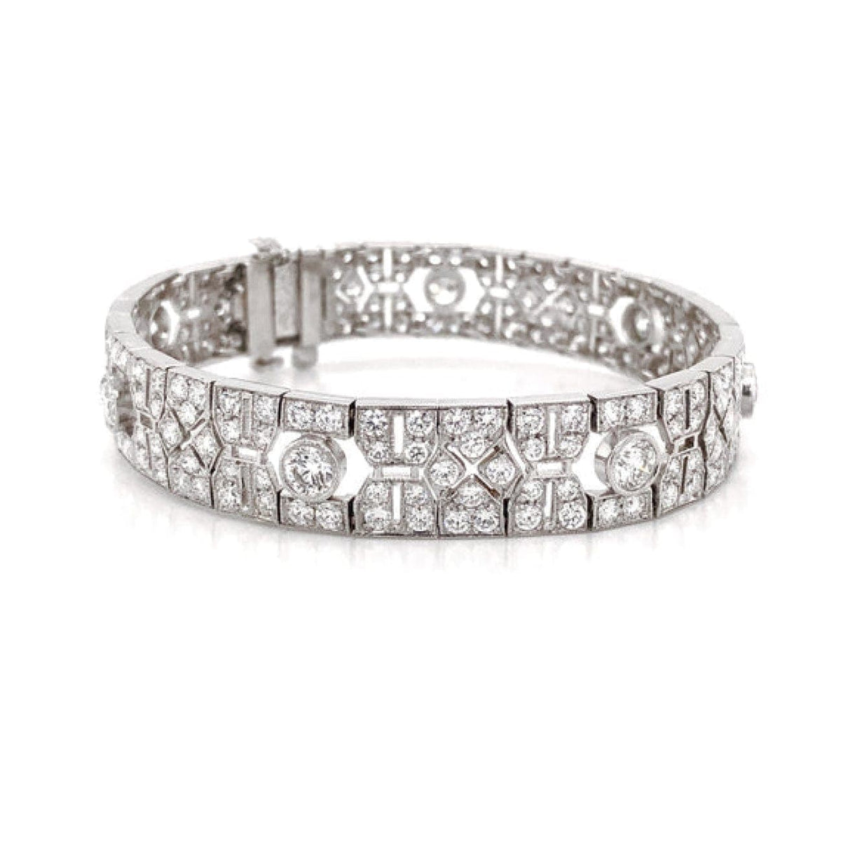 Manfredi Jewels Jewelry - RETRO INSPIRED ROUND CUT WHITE DIAMONDS 10.21 CARAT LINK PLATINUM BRACELET | Manfredi Jewels