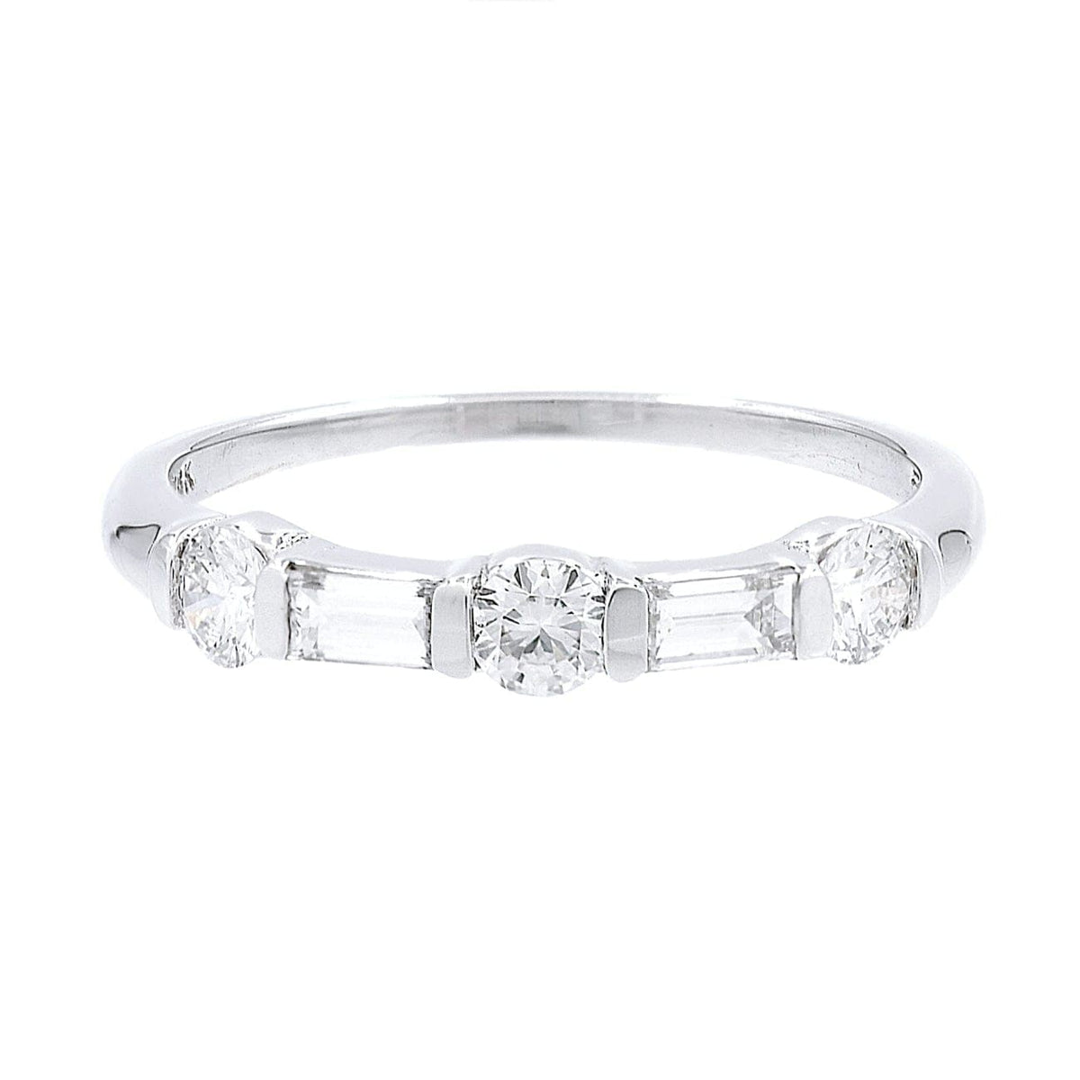 Manfredi Jewels Jewelry - Round & Baguette Diamond Alternating Bar Set 18k White Gold Band | Manfredi Jewels