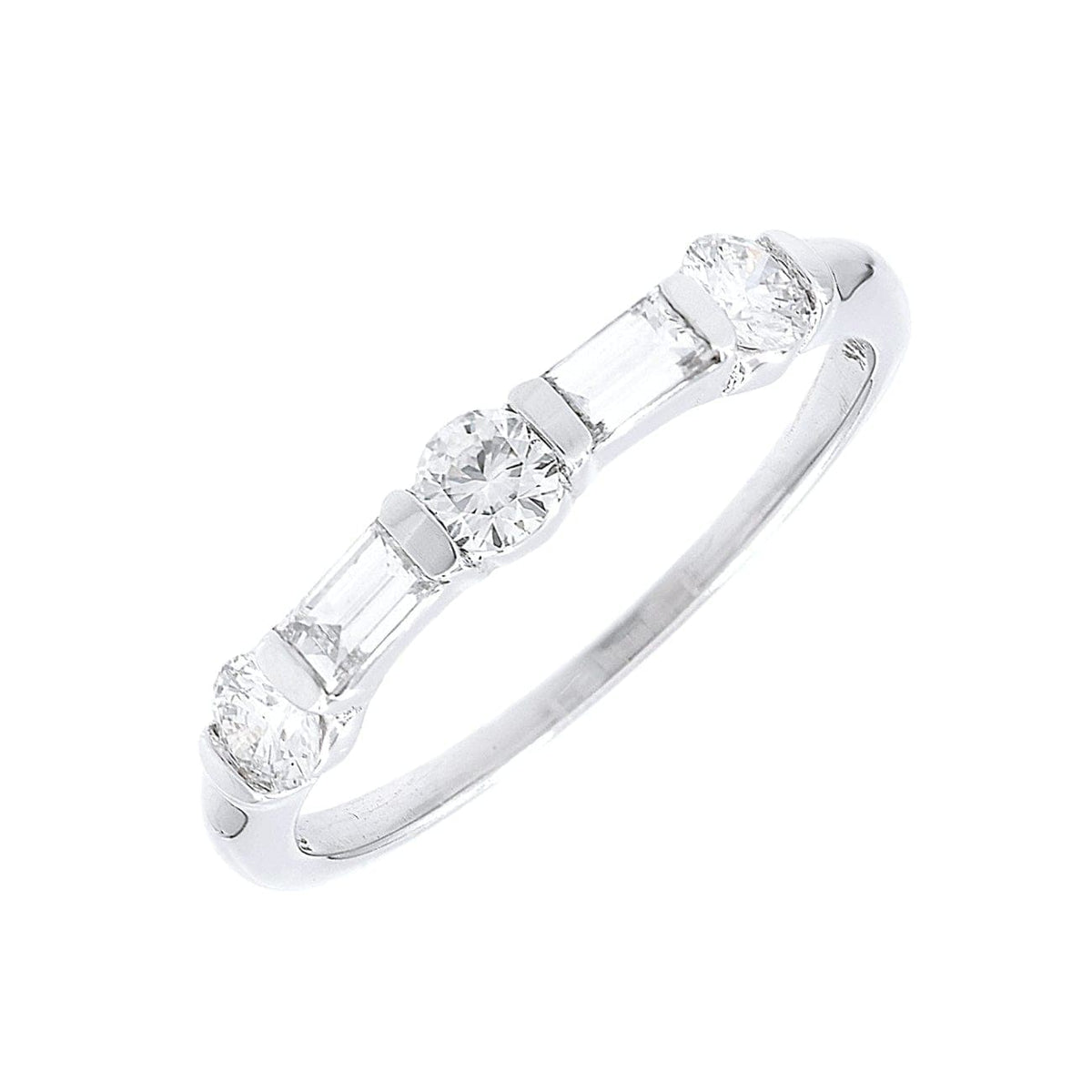 Manfredi Jewels Jewelry - Round & Baguette Diamond Alternating Bar Set 18k White Gold Band | Manfredi Jewels