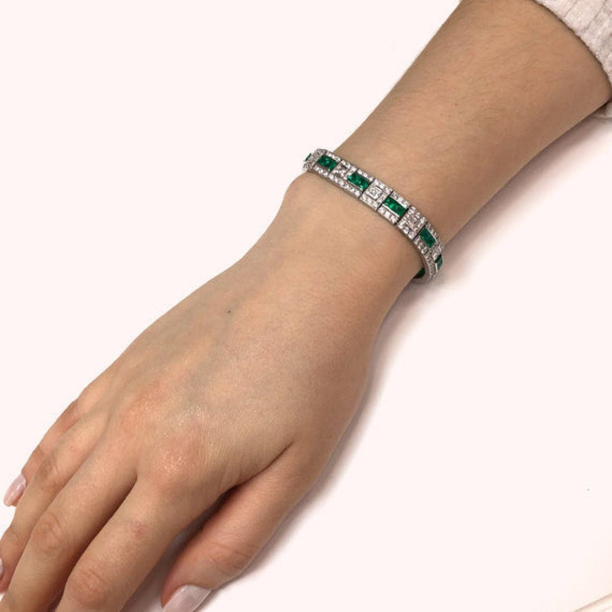 Manfredi Jewels Jewelry - ZAMBIAN PRINCESS CUT EMERALDS 6.28 CT DIAMOND PLATINUM BRACELET | Manfredi Jewels