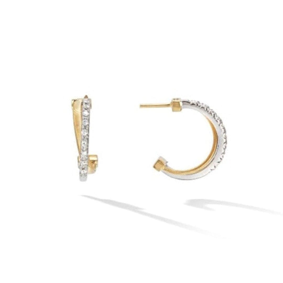 Marco Bicego Jewelry - Goa Collection 18K Yellow Gold Pave Diamond Crossover Hoop Earrings In Yellow Gold | Manfredi Jewels
