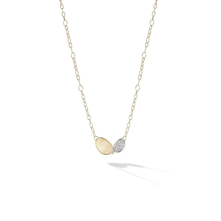 Marco Bicego Jewelry - Lunaria Collection 18K Yellow Gold and Diamond Petite Double Leaf Necklace | Manfredi Jewels