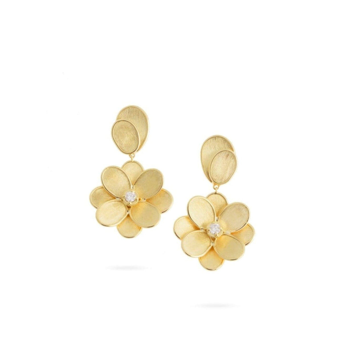 Marco Bicego Jewelry - LUNARIA PETALI 18K YELLOW GOLD DIAMOND FLOWER DROP EARRINGS | Manfredi Jewels