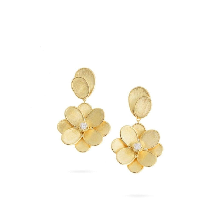 Marco Bicego Jewelry - LUNARIA PETALI 18K YELLOW GOLD DIAMOND FLOWER DROP EARRINGS | Manfredi Jewels