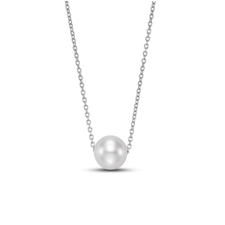 Mastoloni Jewelry - 14KT WHITE GOLD 7.5-8MM FLOATING WHITE PEARL NECKLACE | Manfredi Jewels
