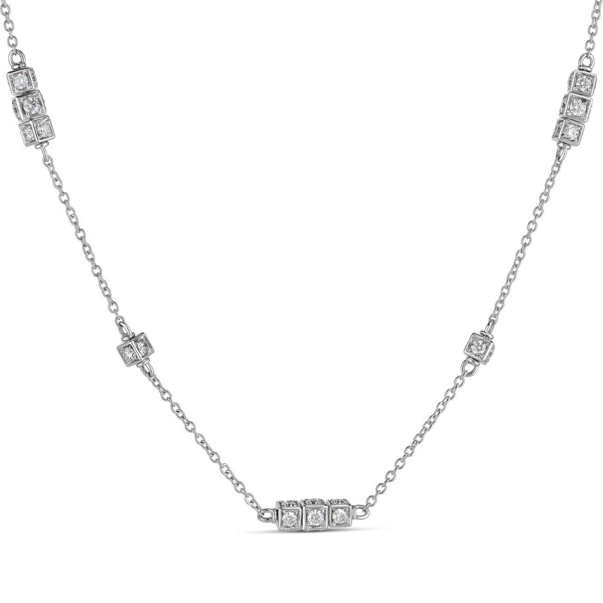 Miseno Jewelry - Faro necklace in 18K white gold with rotating cube elements and white diamonds-16 inches | Manfredi Jewels