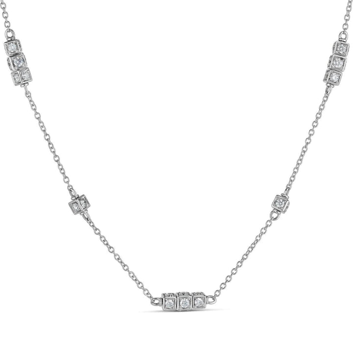 Miseno Jewelry - Faro necklace in 18K white gold with rotating cube elements and white diamonds-16 inches | Manfredi Jewels