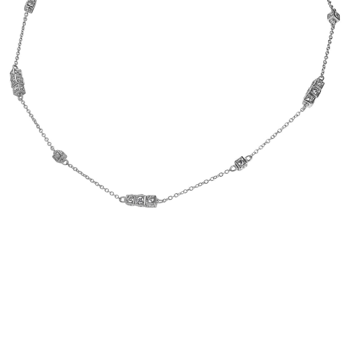 Miseno Jewelry - Faro necklace in 18K white gold with rotating cube elements and white diamonds-16 inches | Manfredi Jewels