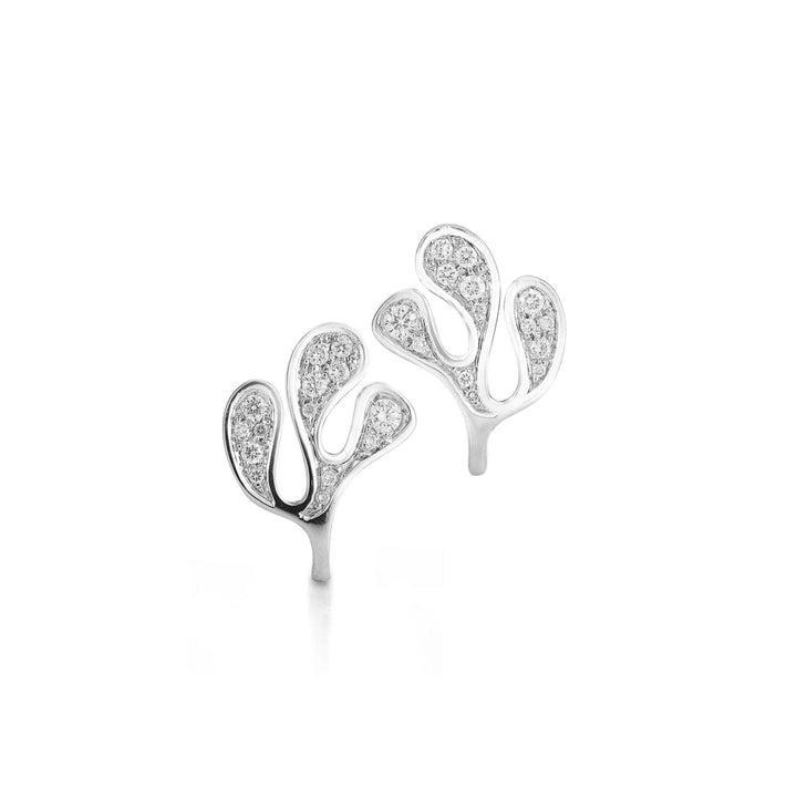 Miseno Jewelry - Sea Leaf small motif stud earrings in 18K white gold with white diamonds | Manfredi Jewels