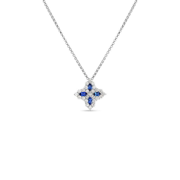 Roberto Coin Jewelry - 18K Diamond & Sapphire Medium Flower Pendant 8882466Awchxs | Manfredi Jewels