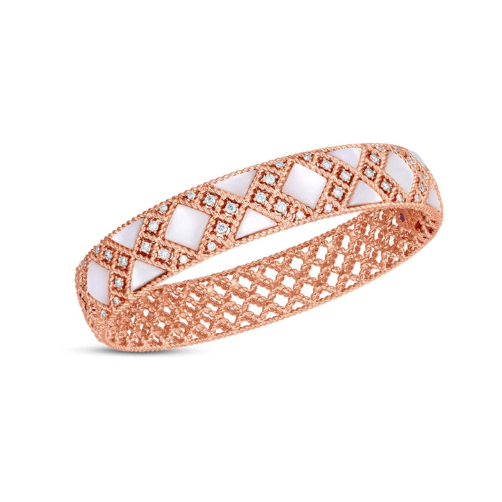 Roberto Coin Jewelry - 18K PALAZZO DUCALE MOTHER-OF-PEARL & DIAMOND HINGED BANGLE 8882974AXBAX | Manfredi Jewels