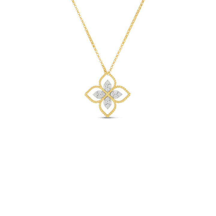 Roberto Coin Jewelry - 18K PRINCIPESSA LARGE FLOWER PENDANT W. DIAMOND | Manfredi Jewels