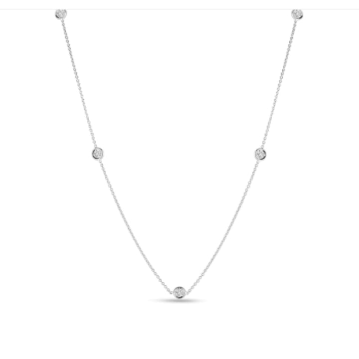 Roberto Coin Jewelry - 18KT White Gold Five Bezel Set Diamond Station Necklace | Manfredi Jewels