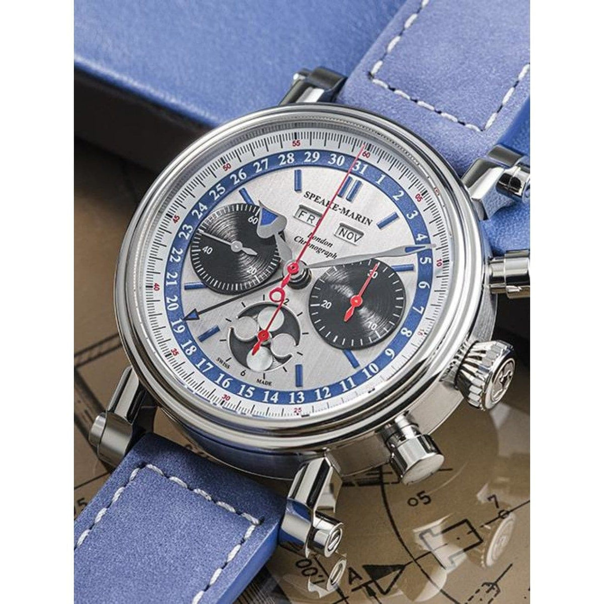 Speake Marin Watches - LONDON CHRONOGRAPH TRIPLE DATE - BLUE DIAL | Manfredi Jewels