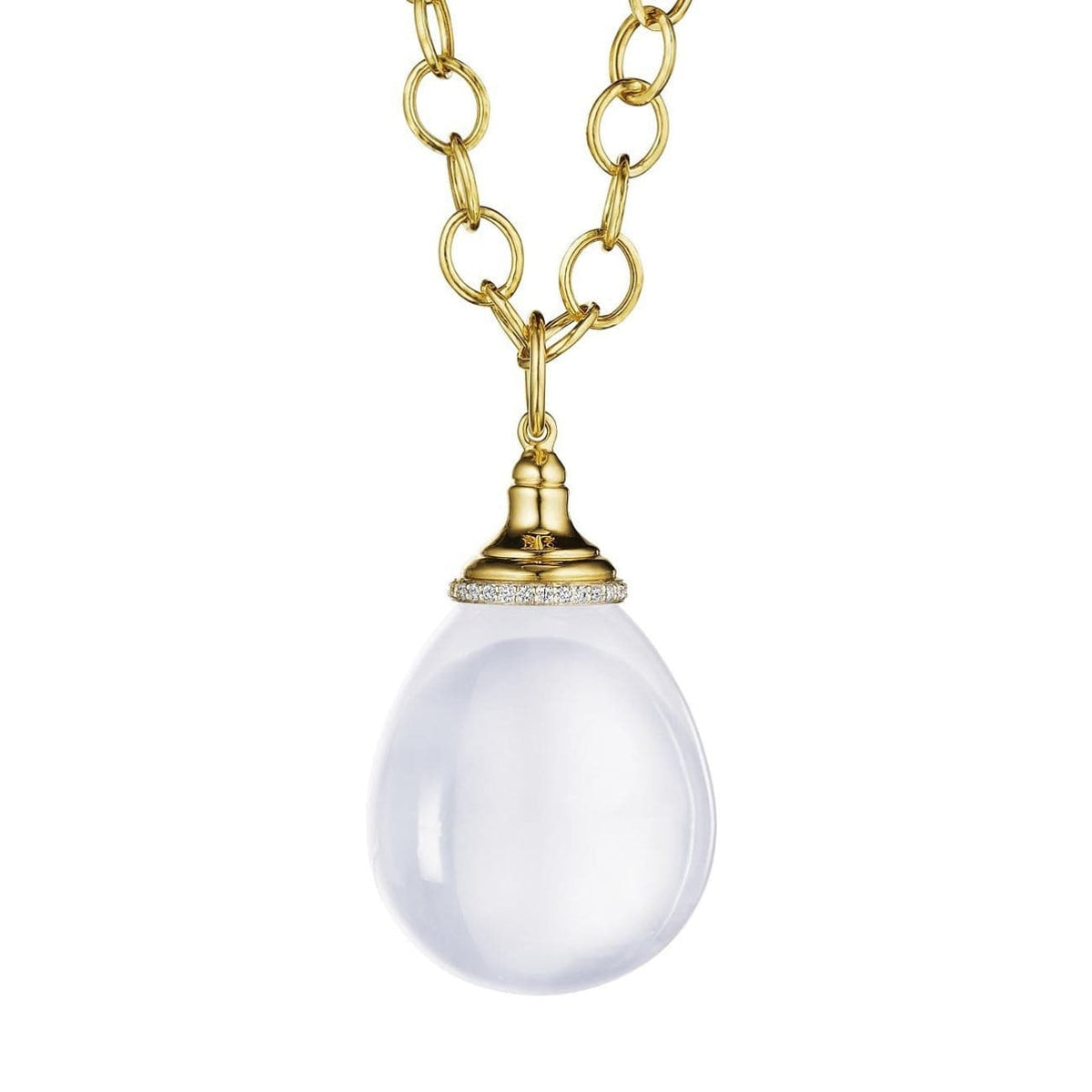 Syna Jewelry - 18KT YELLOW GOLD 50CT MOON QUARTZ & 0.14CT DIAMOND PENDANT | Manfredi Jewels