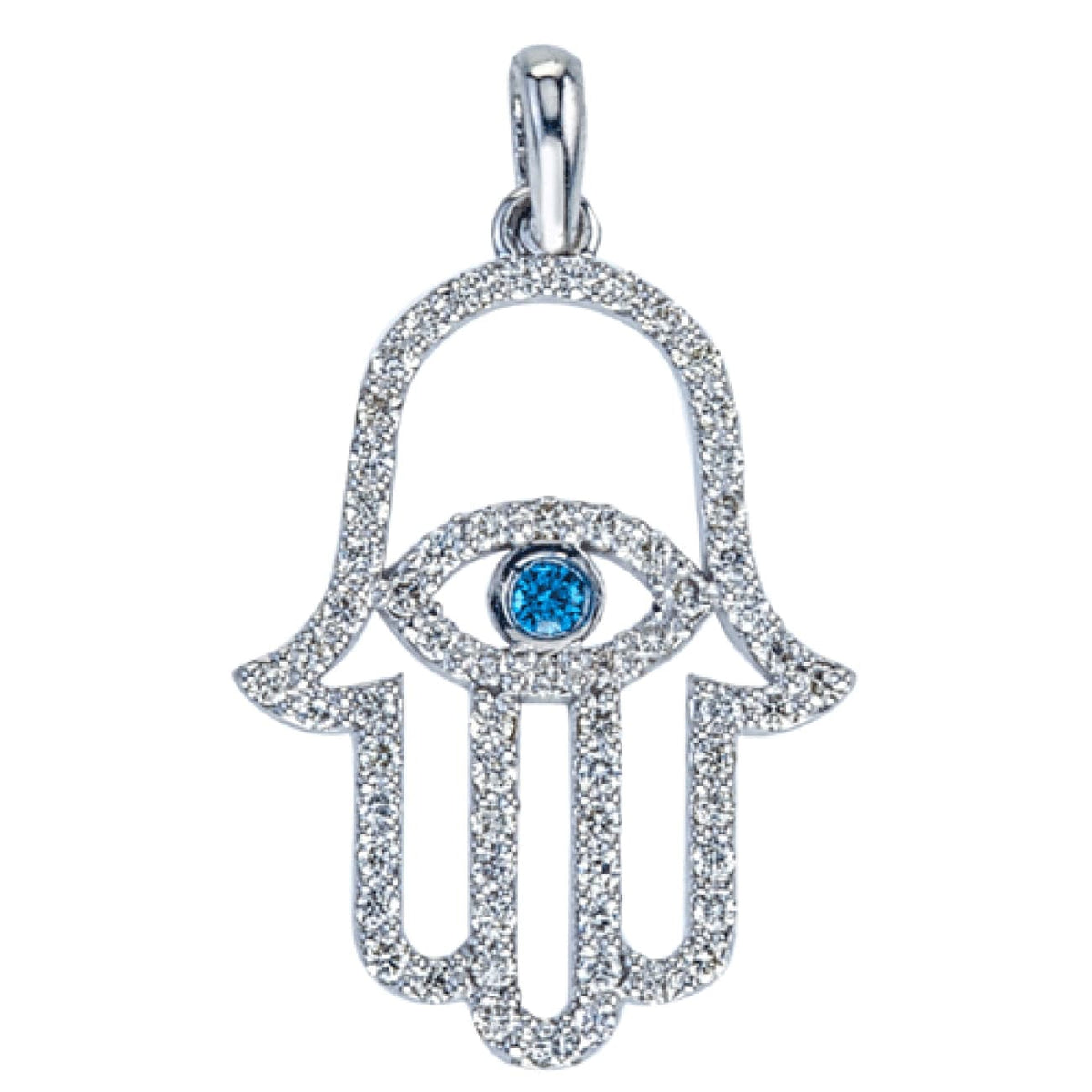 Variety Gem Jewelry - 14KT WHITE GOLD BLUE & WHITE DIAMOND HAMSA CHARM | Manfredi Jewels
