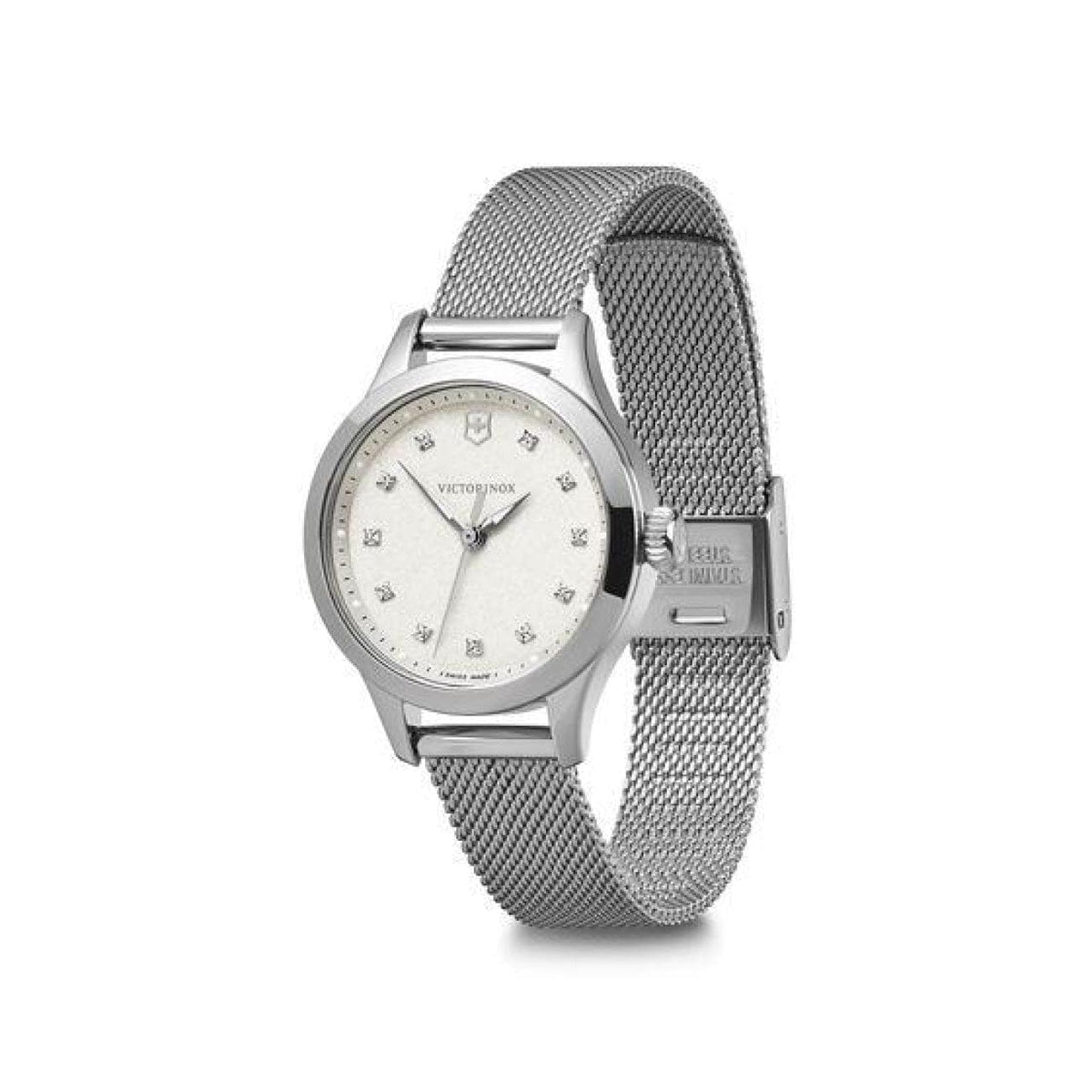 Victorinox Swiss Army Jewelry - 28MM STEEL ALLIANCE XS WHITE DIAL WITH SWAROVSKI CRYSTALS. MESH BRACELET. | Manfredi Jewels