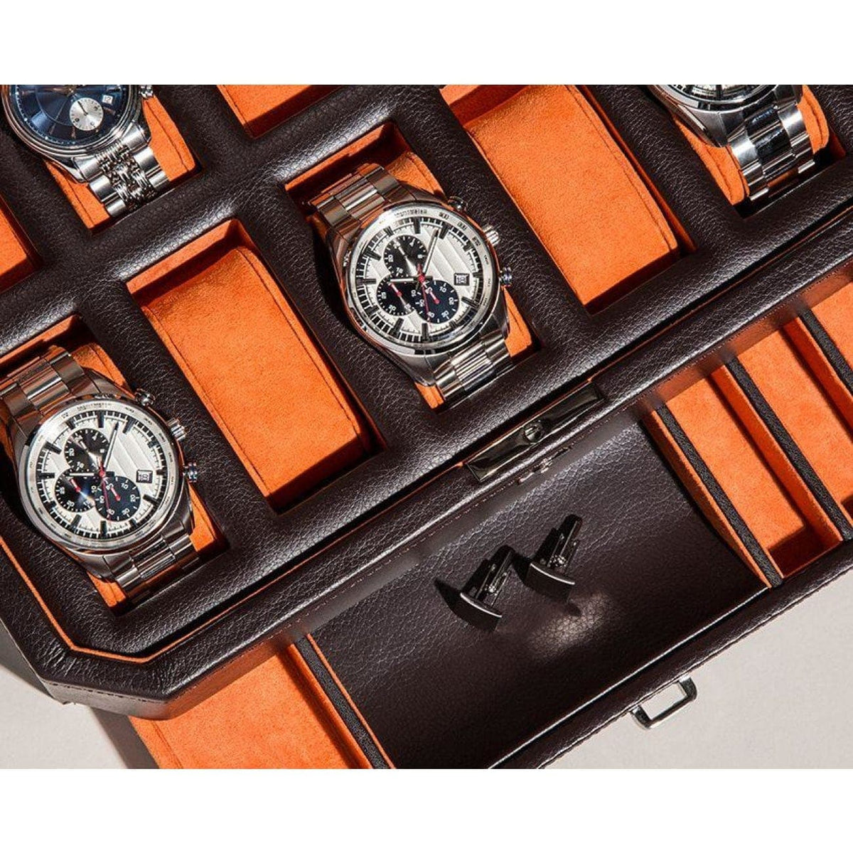 Wolf Accessories - WINDSOR 10 PIECE WATCH BOX WITH DRAWER-ORANGE | Manfredi Jewels