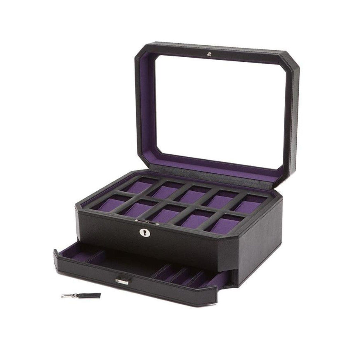Wolf Accessories - WINDSOR 10 PIECE WATCH BOX WITH DRAWER-Purple | Manfredi Jewels