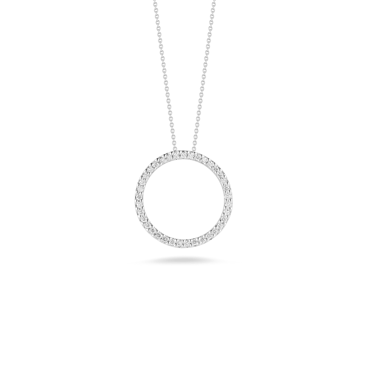 Roberto Coin Jewelry - Tiny Treasures 18K White Gold Medium Diamond Cirlce Drop Necklace | Manfredi Jewels