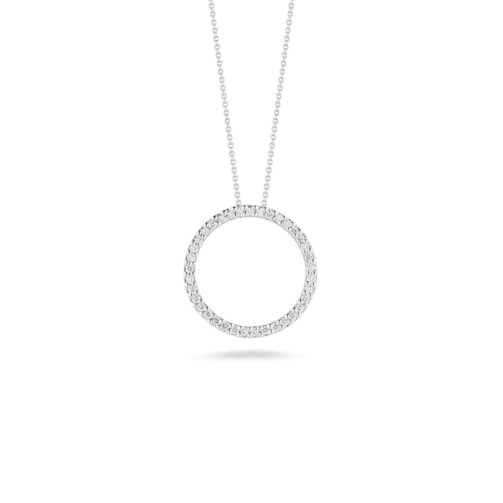 Roberto Coin Jewelry - Tiny Treasures 18K White Gold Medium Diamond Cirlce Drop Necklace | Manfredi Jewels