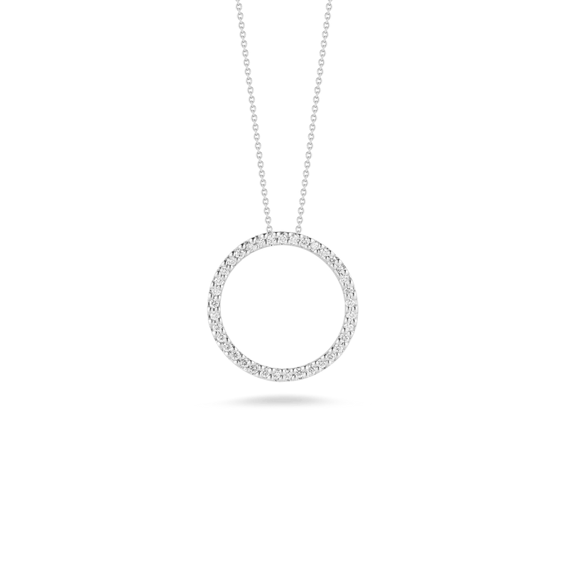 Roberto Coin Jewelry - Tiny Treasures 18K White Gold Medium Diamond Cirlce Drop Necklace | Manfredi Jewels