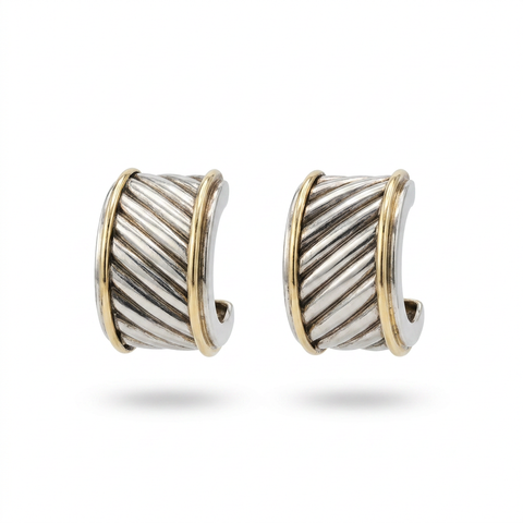 David Yurman 14K Yellow Gold & Sterling Silver Cable Cigar Earrings