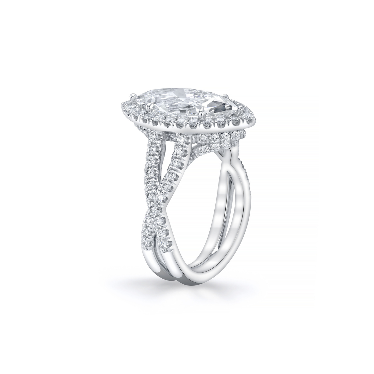 Marquise Cut 5.02ct Platinum Diamond Ring with Criss Cross Shank