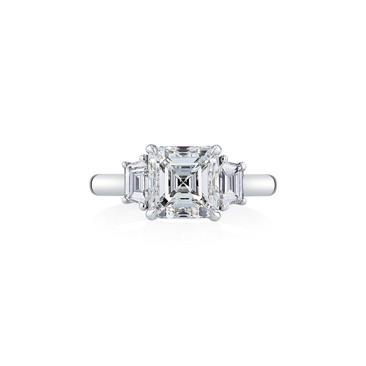 Asscher Cut 3.01ct Platinum Three Stone Diamond Engagement Ring