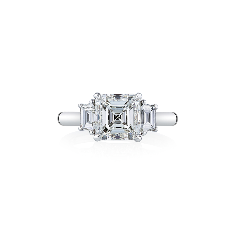 Asscher Cut 3.01ct Platinum Three Stone Diamond Engagement Ring