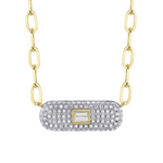 14K Yellow Gold 0.61ct Diamond Baguette Paper Clip Link Necklace